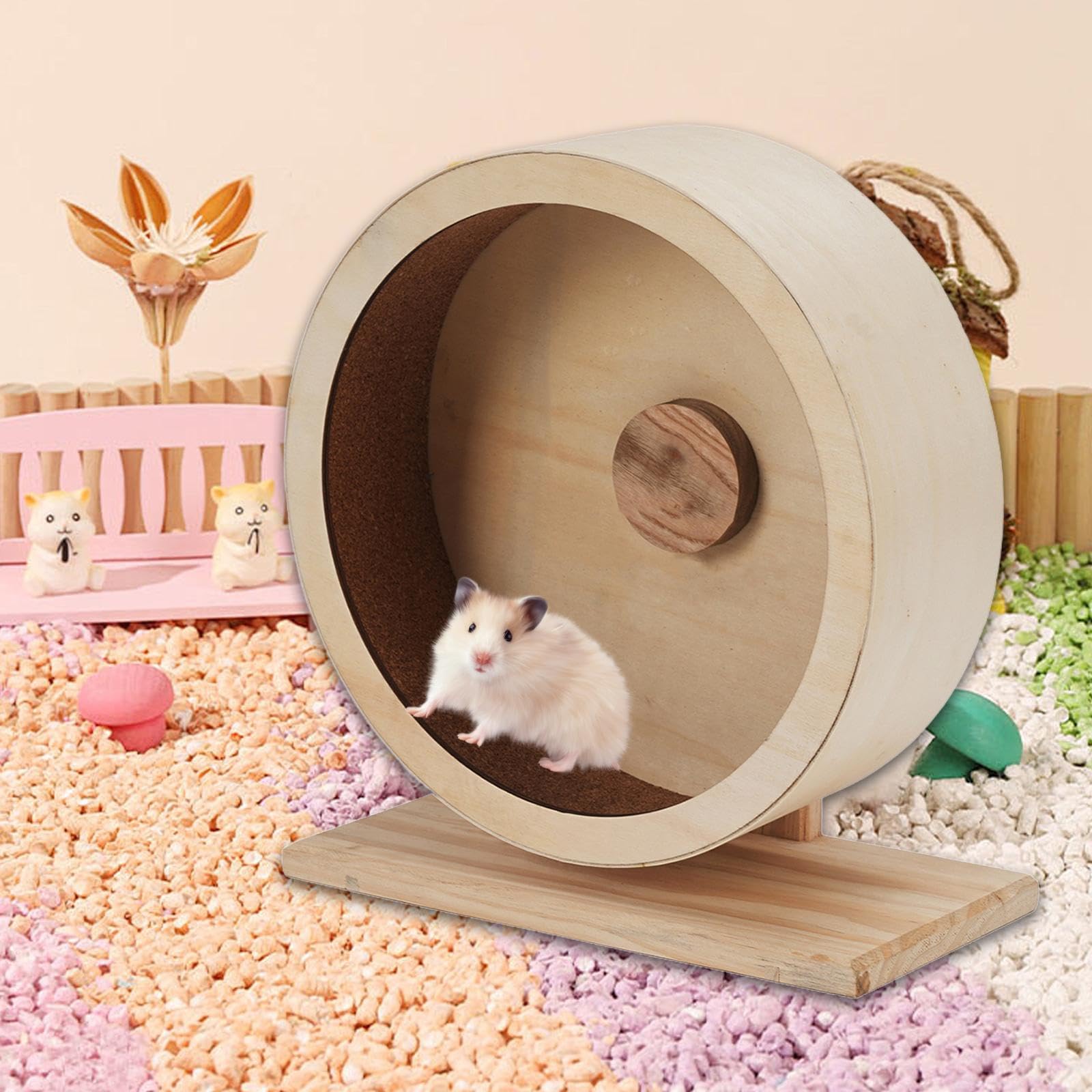 Roue d'exercice pour Hamster, Jouet en Bois, Stable et Silencieuse, Idéale pour Les Petits Animaux comme Les Gerbilles, Les écureuils et Les Rats.