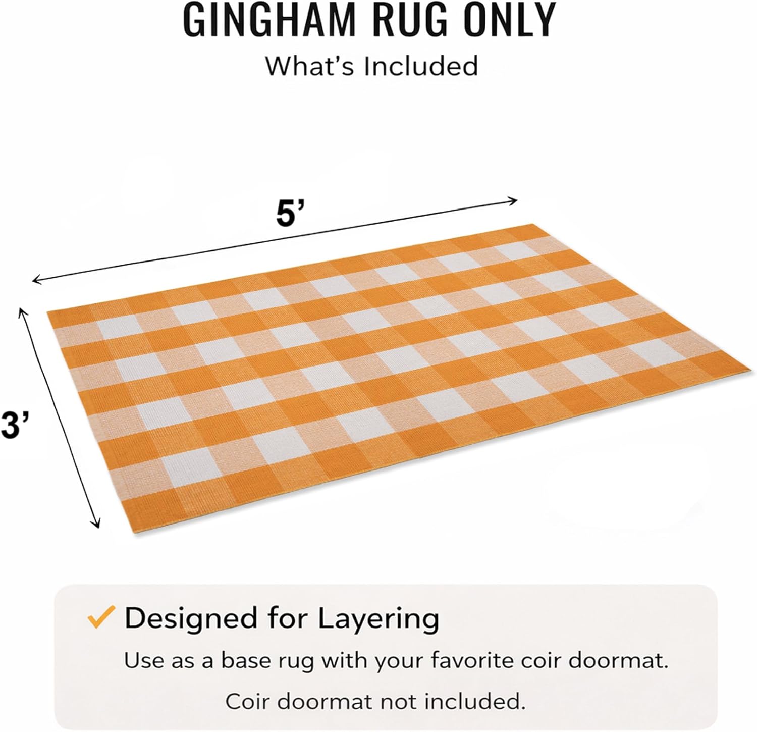 Spring Yellow and White Plaid Rug, 3' x 5' Cotton Blend Layered Doormat for Front Door, Hand-Woven Washable Entryway & Porch Decor
