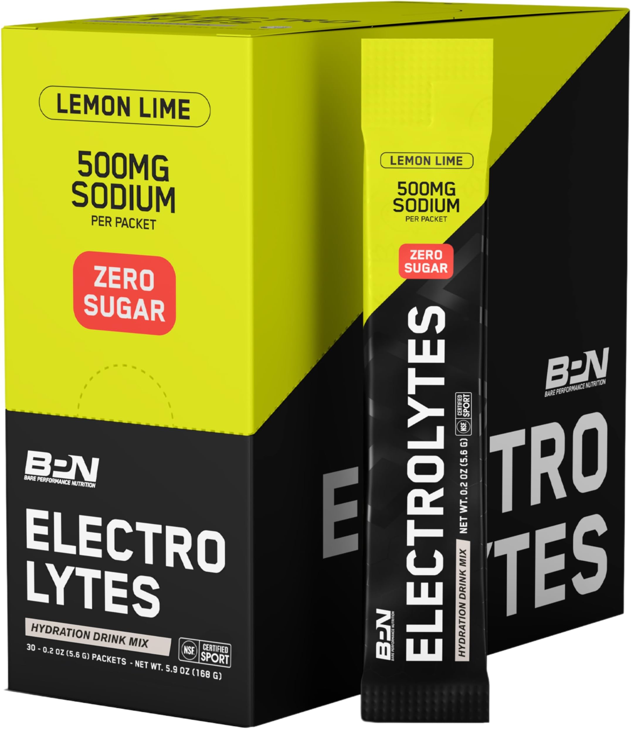 BPN Electrolytes Go Packs Hydration Drink Mix | Sugar Free Electrolyte Powder | 500mg Sodium per Serving | Naturally Sweetened | Lemon Lime, 30 Servings
