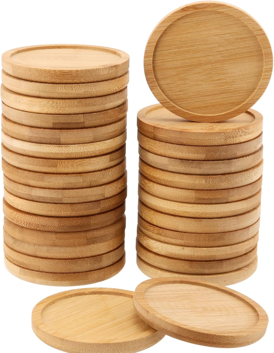 HOIGON 30 Pack Round Bamboo Coasters, 4 Inch Natural Wooden Coasters, Round Bamboo Tray Saucer Set for Drinks, Crafts, Succulents