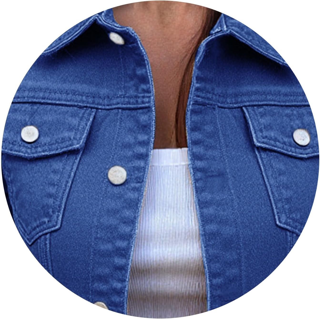 Women's Basic Button Down Stretch Fitted Long Sleeves Denim Jean Jackets Fashion Sleeve Lightweight Cropped