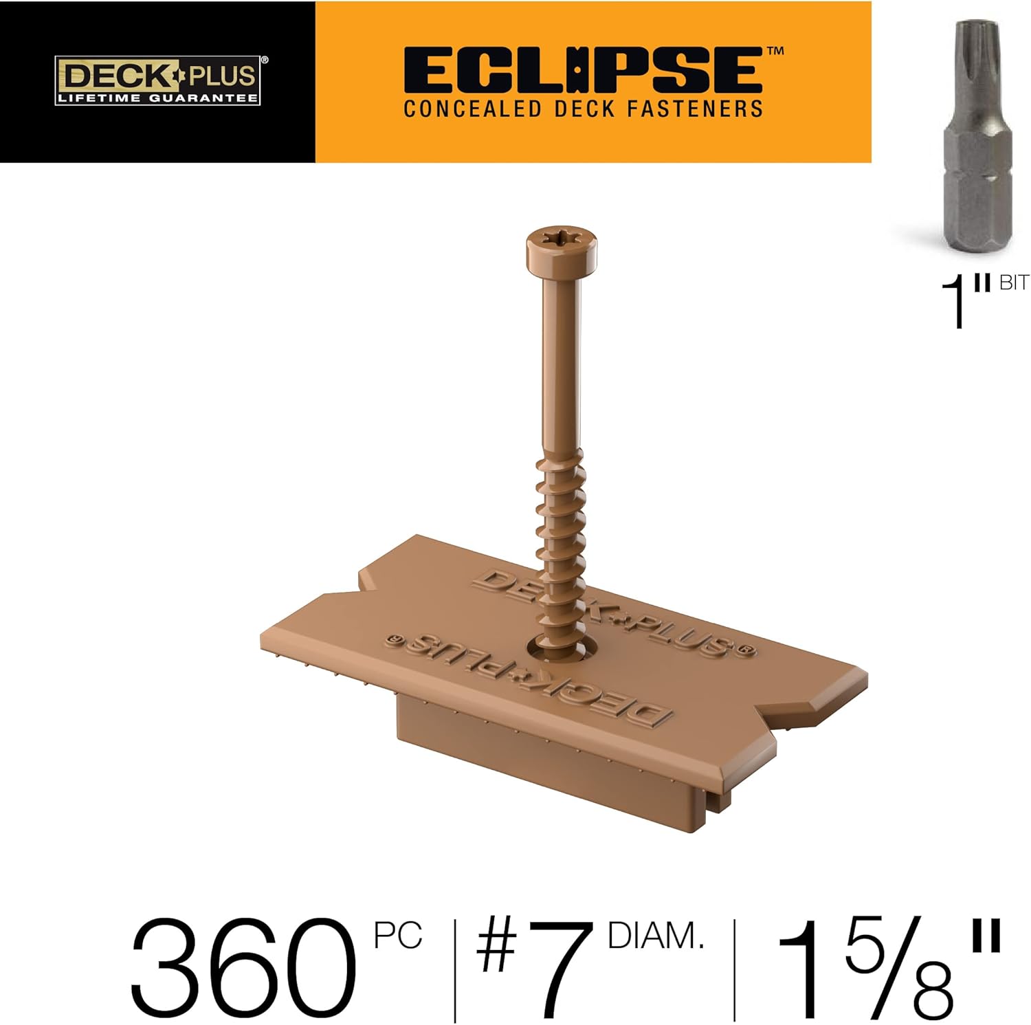 Deck Plus Eclipse Hidden Deck Fasteners, Deck Screws, Wood Screws, Stainless Steel, Brown, 360 Pack