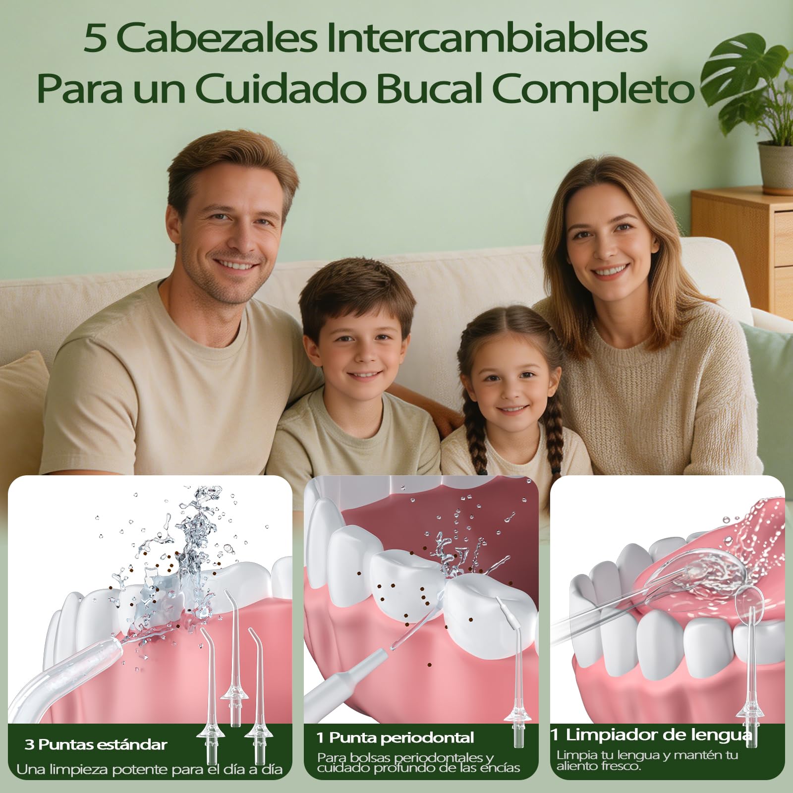 OasiSmile C2 Irrigador Dental Portátil, 350 ML Irrigador Bucal con Tecnología DIY Autoajustable, 5 Boquillas y 4 Modos, Ideal para Ortodoncia y Encías Sensibles, IPX7 Recargable para Viaje Hogar
