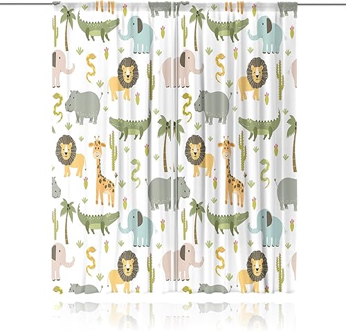 Miniatura 57 de MESHELLY Cortinas de safari para niños, 42 pulgadas de ancho x 63 pulgadas de alto, bolsillo para barra, lindos animales de dibujos animados