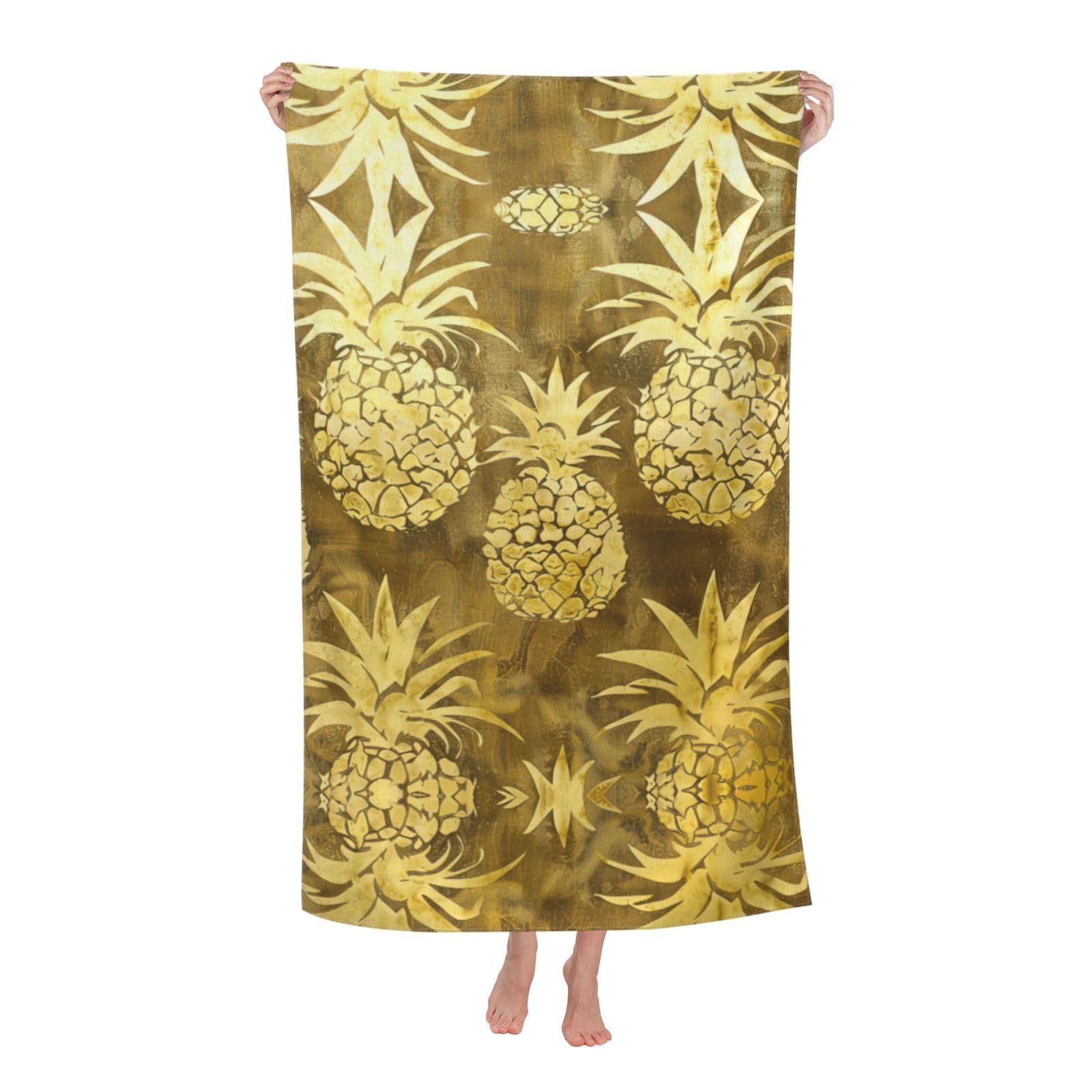 KPXXAQT Gold Pineapple Background Print Oversized Adult Beach Towel Quick-Dry Travel Swimming Camping Outdoor Adventures