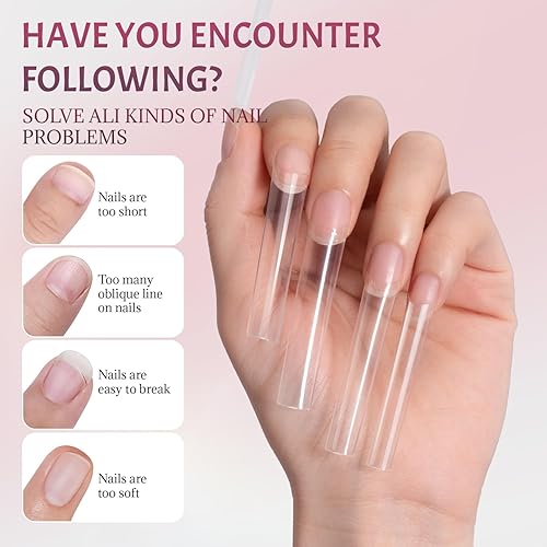 Miniatura 6 de Ranrose 600 puntas de uñas transparentes extra largas para uñas acrílicas profesionales, sin curva C, puntas de gel 12 tamaños XXXL preformadas de