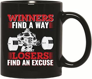 Gym Fitness Winners Motivational Gift for Workout Enthusiasts 11oz 15oz Black Coffee Mug
