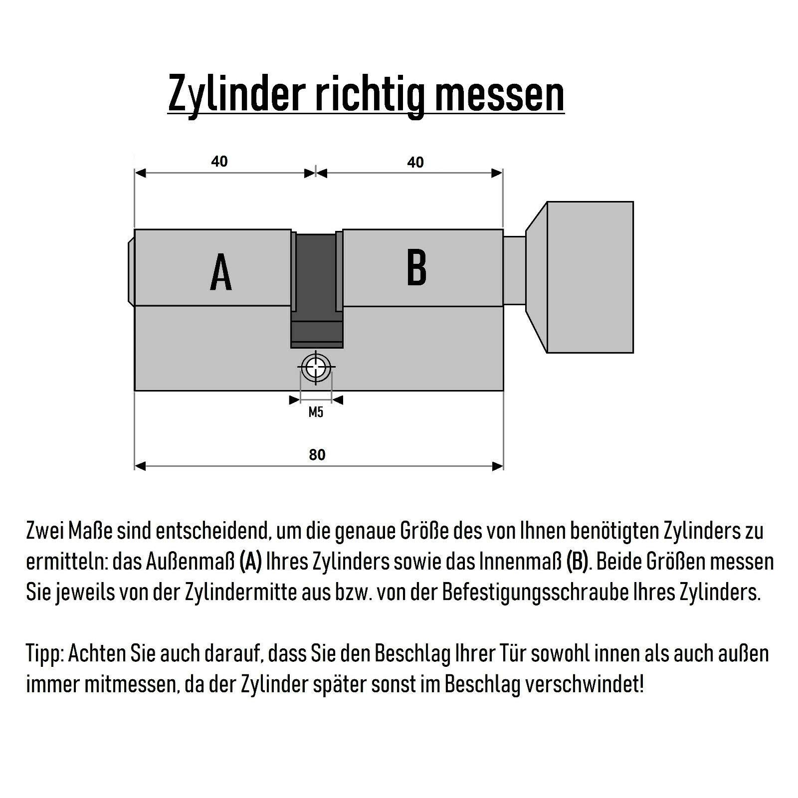 5x gleichschliessend Tür Zylinder 60mm Knaufzylinder 30/30 mit 10x Schlüssel KSN