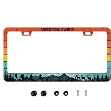 Adventure Awaits License Plate Frames Retro Forest Car Tag for Car Personalized Decorative Parts