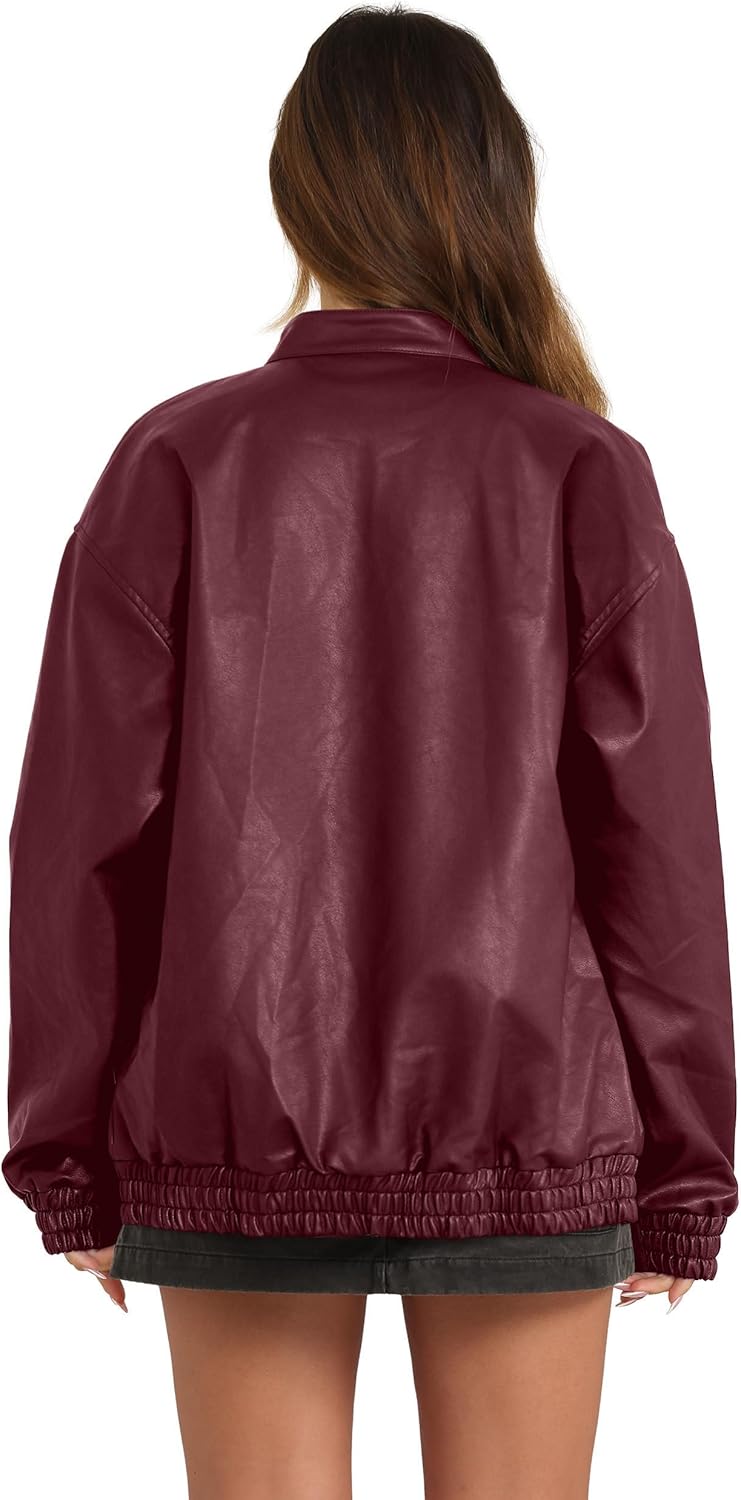 Sampeel Leather Jacket Women Faux Oversized Motorcycle Bomber Coats 2025 Fall Fashion Outfits Winter Clothes - Image 4