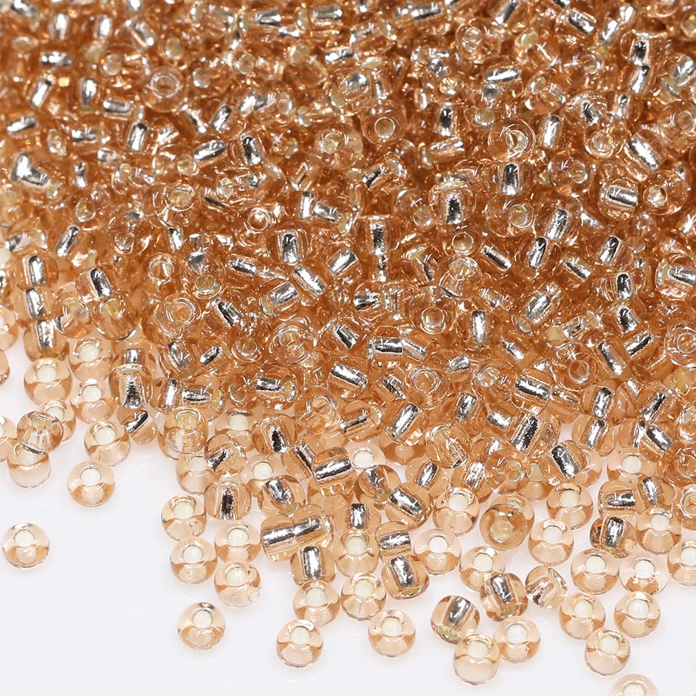 Bala&Fillic Size 8/0 Glass Seed Beads Champagne Color 3mm Transparent Silver Lined Seed Beads for Making Bracelet Necklace and Jewelry About 3600pcs/100g (Champagne)