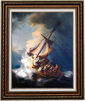 ELITEART-Christ in a Storm on the Sea of Galilee By the Dutch Golden Age painter Rembrandt van Rijn Oil Painting Reproduction Giclee Wall Art Canvas Prints-Framed Size28 1/2 "x 35 "