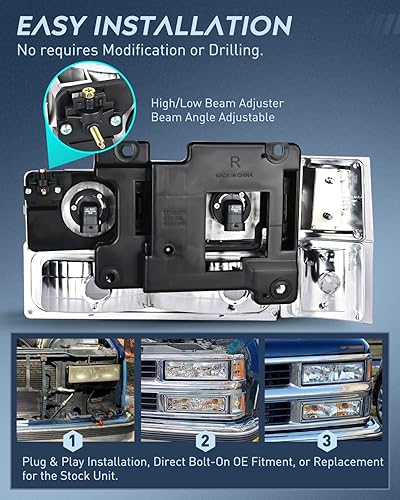 Miniatura 7 de Nilight - Conjunto de faros delanteros compatible con 1994 1995 1996 1997 1998 Chevy Silverado Tahoe Suburban C10 CK 1500 2500 3500, lámpara de