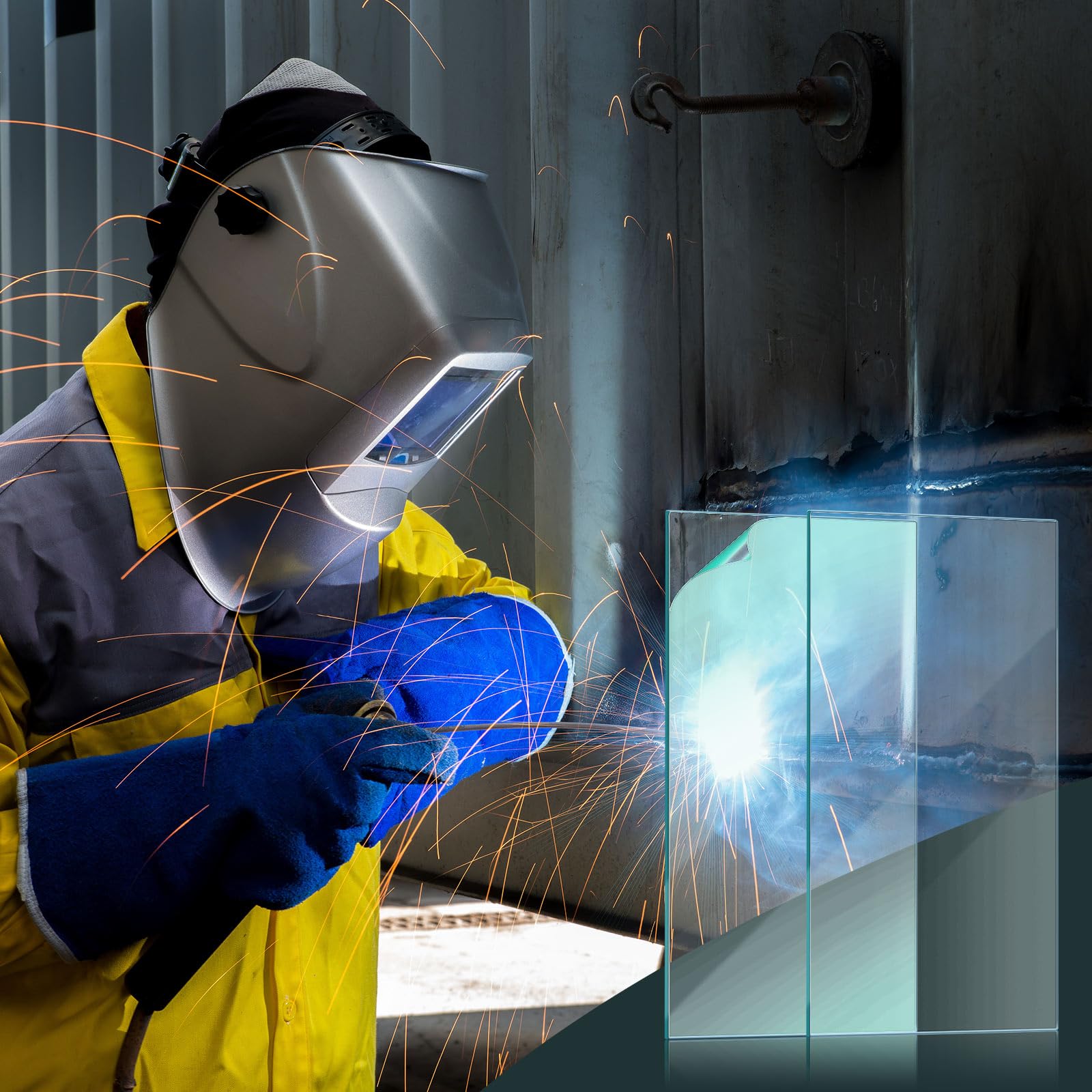 100 piezas de 2 x 4.25 pulgadas para casco de soldadura, cubierta de lente transparente de repuesto, protección de soldadura, máscara de lente de soldadura