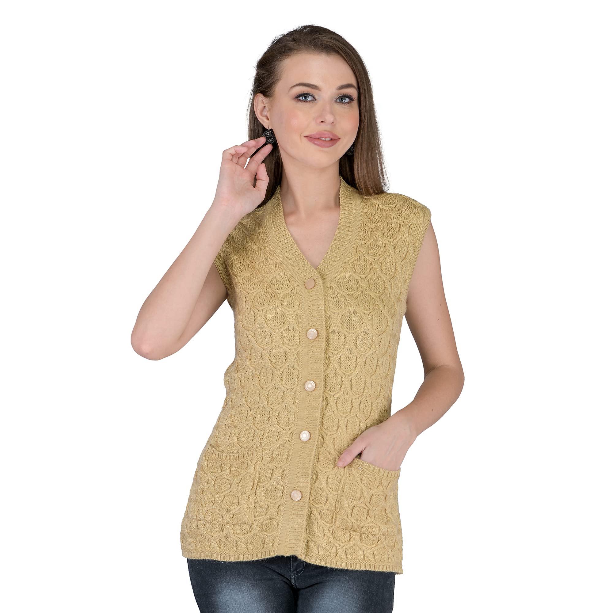 lady willington Women's Wool V-Neck Cardigan (PUREWOOLRAINBOWSEMIHALFSLEEVECARDIGAN_Skin_2XL)-picture-48