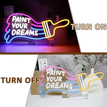 Paint Your Dreams Neon Sign for Wall Decor, Drawing Led Sign for Art Studio, USB Dimmable Paint Brush Neon Light for Art Classroom Paint Party Decoration Home Shop Kid Room