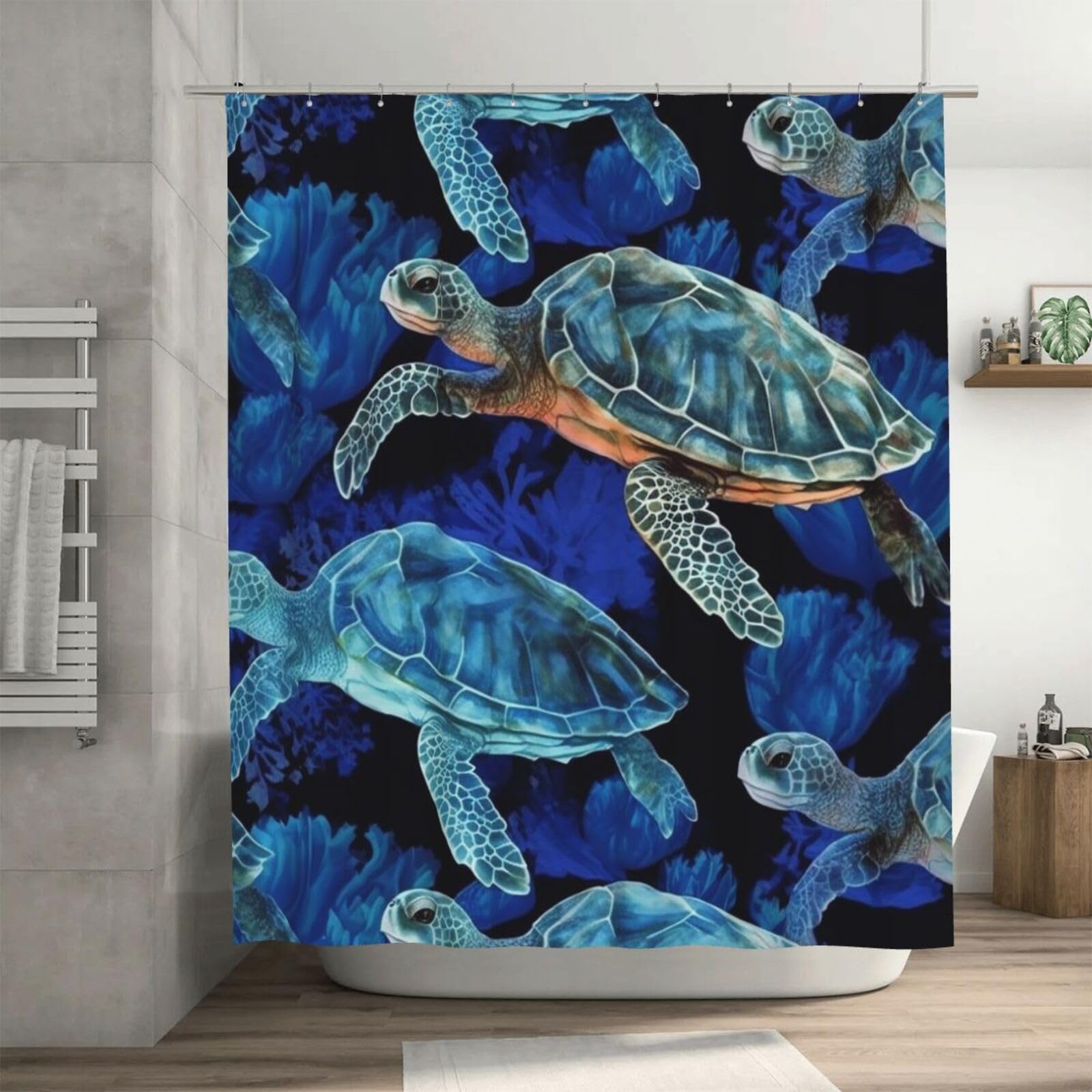 Rideau de douche anti-adhérence et étanche tortue de mer bleue 183 x 183 cm épais