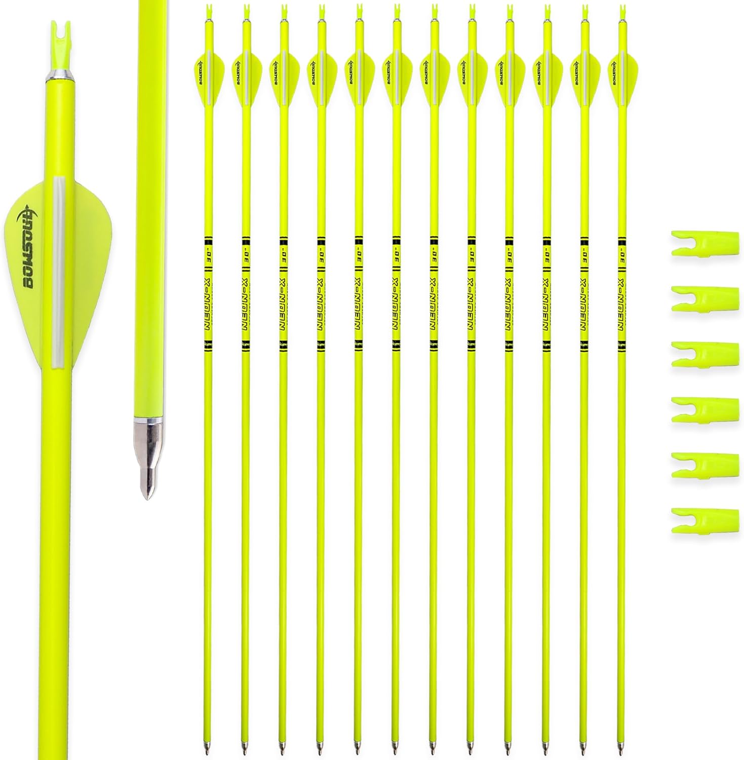 BOWSOUL 30 Inch Carbon Arrows Spine 500 - Bright Hunting Target Practice Arrows for Compound Recurve Bows, 12 Pack