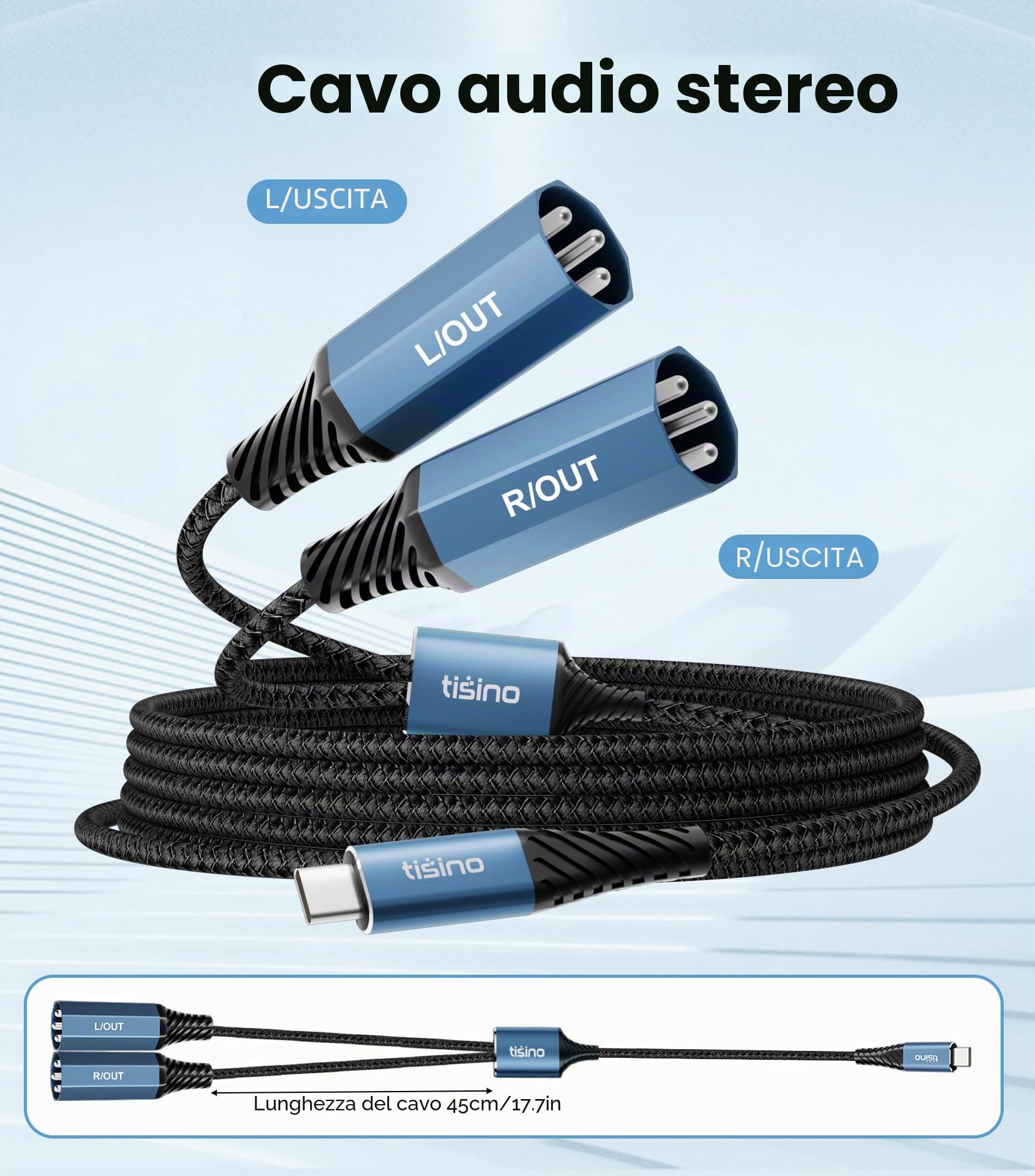 Tisino Cavo audio USB C a doppio XLR maschio（3m, cavo amplificatore di potenza stereo USB C a 2 XLR maschio per collegare il telefono cellulare all'altoparlante attivo/console mixer