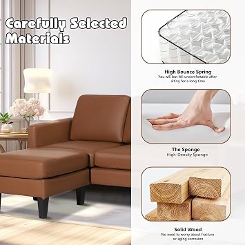 GlasFlength Modern L-Shaped Sectional Leather Sofa - Convertible Sofa Bed, Brown, 22.83