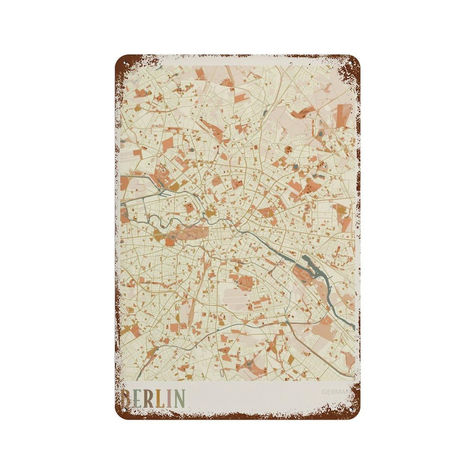 xiaoxiaoshen Berlin Map City of Travel Germany Boho (2) Wall Decor Art Metal Tin Poster Modern Home Decor Art Home Bar Shop Decorations Vintage Sign 30x20cm