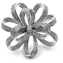 CAREG Vintage Silver Tone Micro Pave Clear CZ Ribbon Bow Brooch Circlet Floral Bow Tie Pin Brooch Women Bridal Jewelry Durable