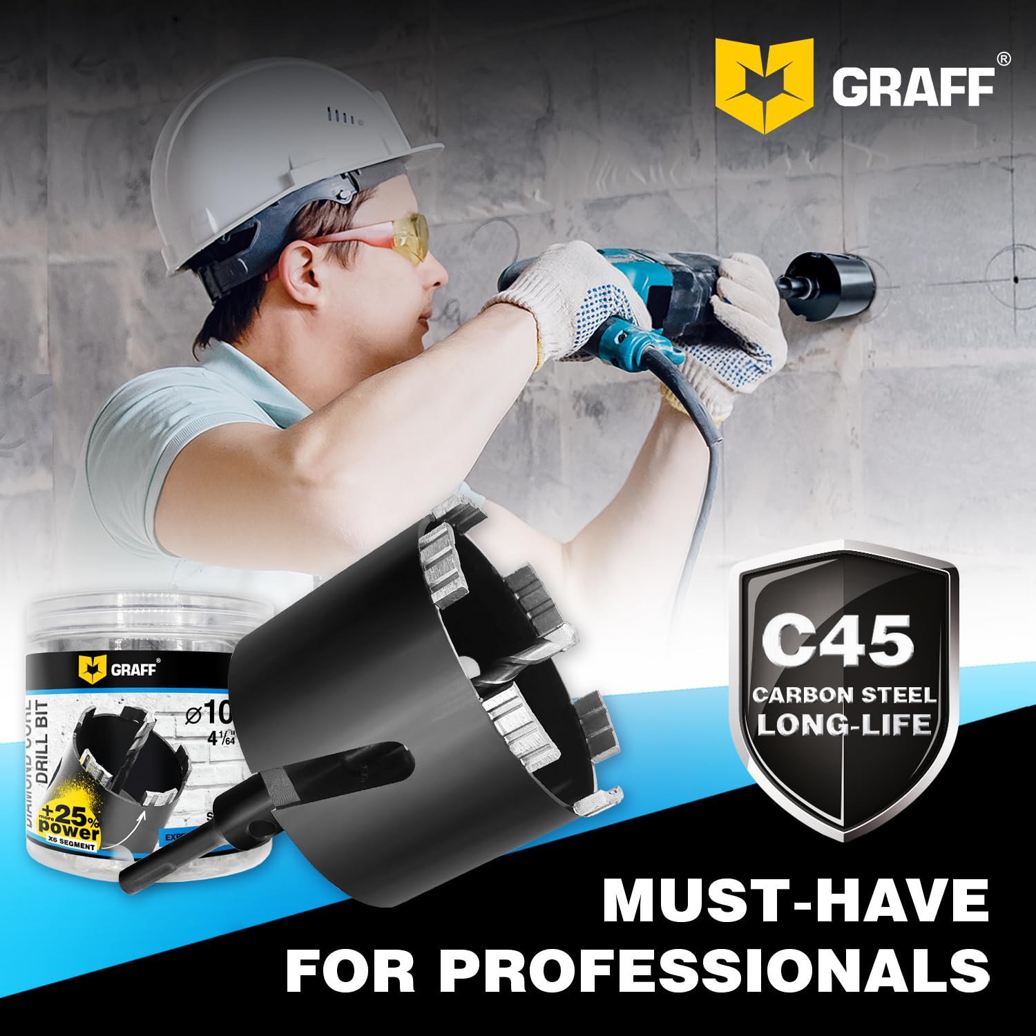 GRAFF Sega a Tazza Carotatrice 102 mm per Roccia, Muratura, Cemento – Corona Diamantata SDS Plus