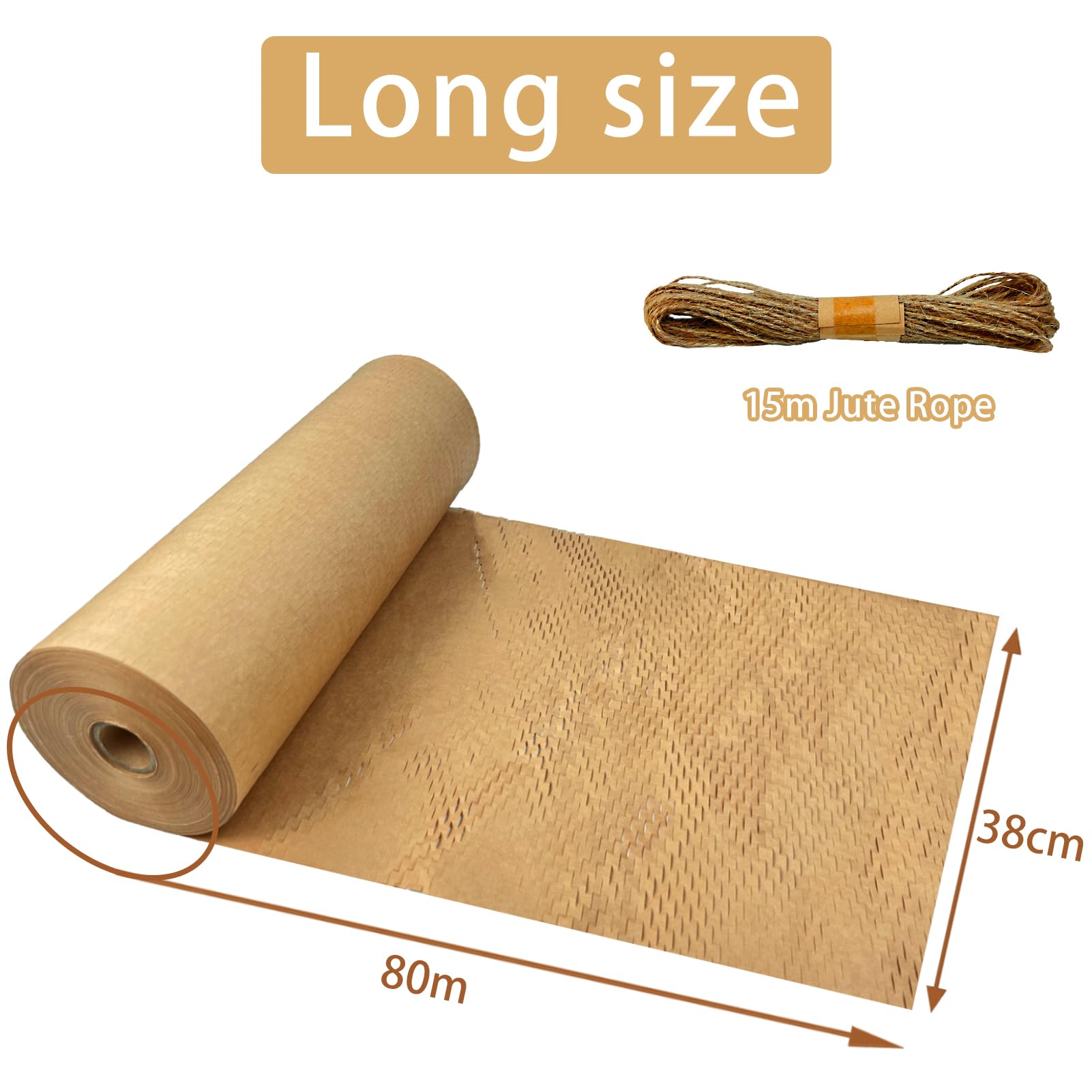 Honeycomb Packing Paper Roll 38cmx80m, Packaging Wrap Paper with 15m Jute Rope, Thick Honeycomb Cushioning Wrapping Roll, Alternative to Bubble Wrap for Moving House Shipping Packing Breakables Gift - Image 3