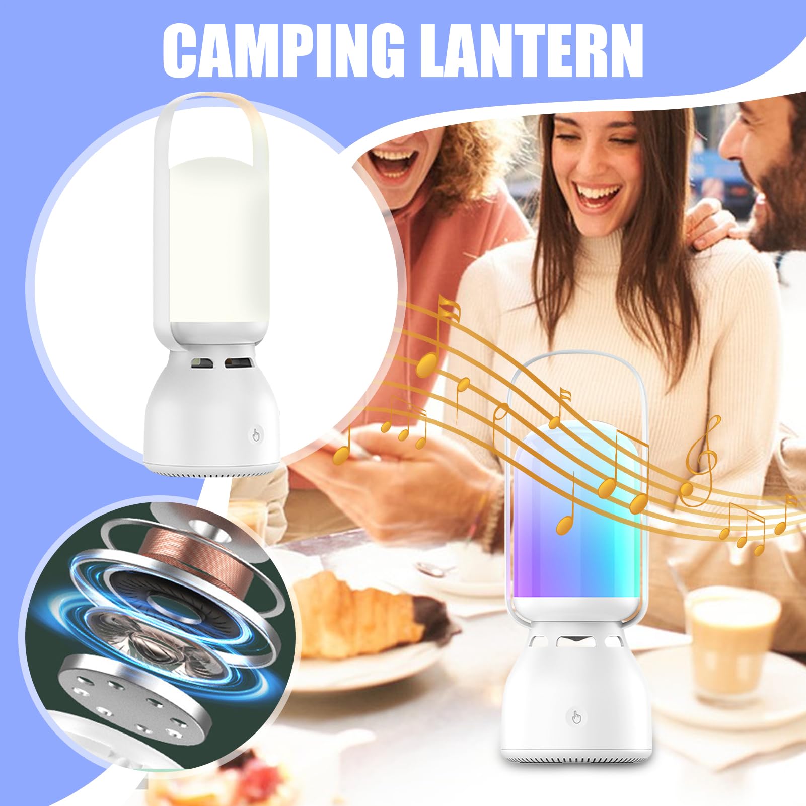 Latarnia kempingowa, lampa namiotowa, bezprzewodowa lampa g?o?nikowa, 3-stopniowa regulacja jasno?ci, przeno? ?wiata otoczenia, do ogrodu, patio, werand?, podwórko, do u?ytku wewn?trz i