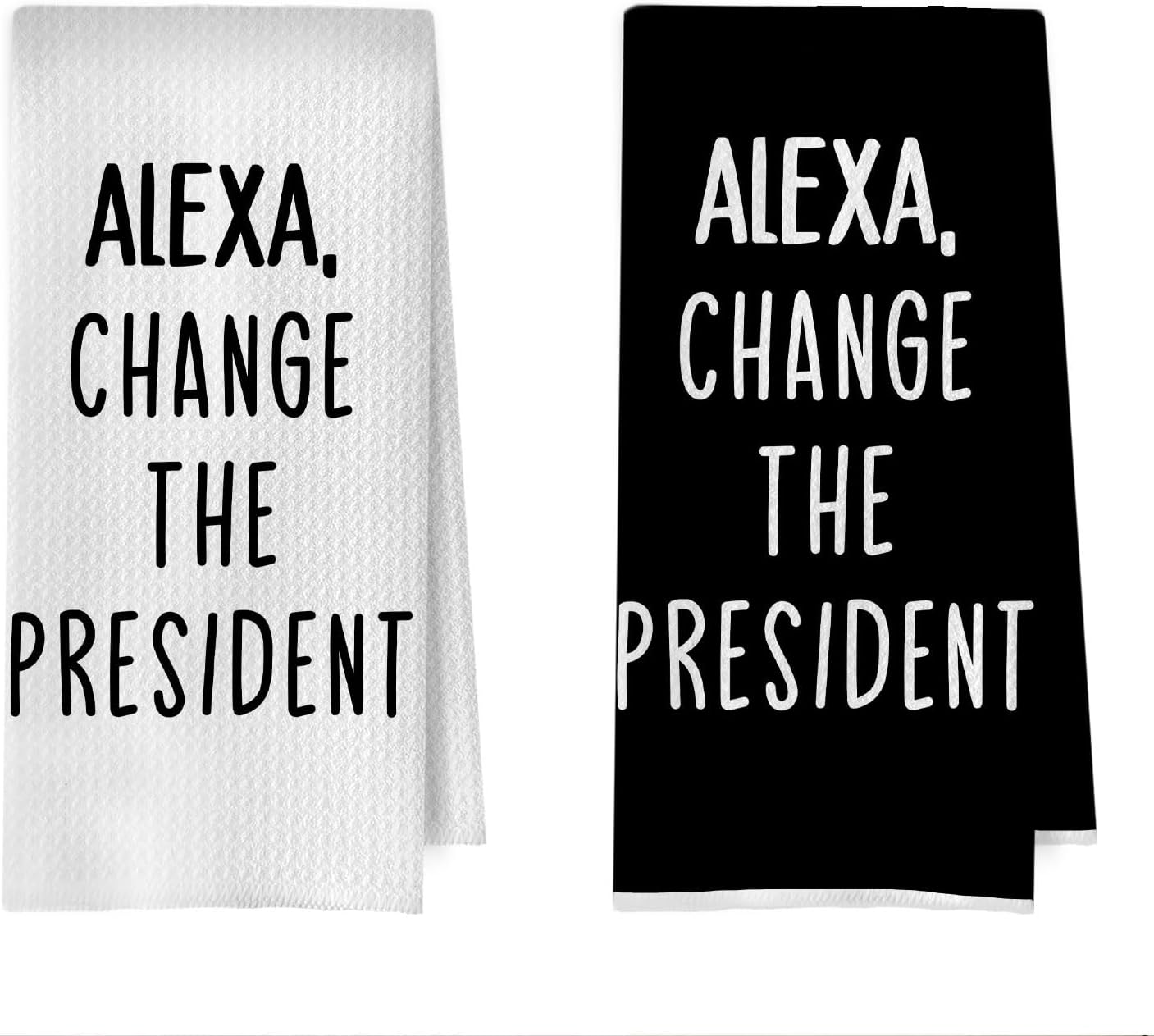 Funny Political Kitchen Towels Set - Change The President Waffle Dish Towels, Political Hand Towel, Funny Tea Towel, 16x24 Inch Set of 2 Blue and White
