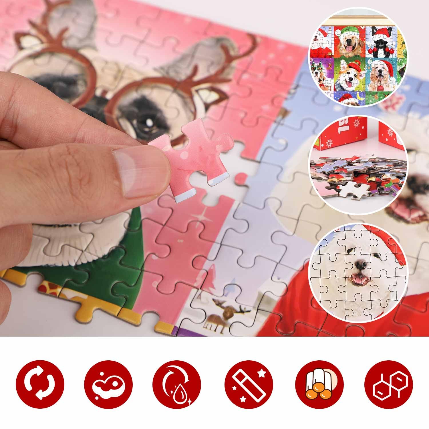 Kalendarz Adwentowy na Boze Narodzenie Puzzle, 24-Dniowe Odliczanie do Bozego Narodzenia 2024 Puzzle Puzzle Swiateczne z Psami Puzzle Swiateczne dla Dzieci Nastolatków i Doroslych