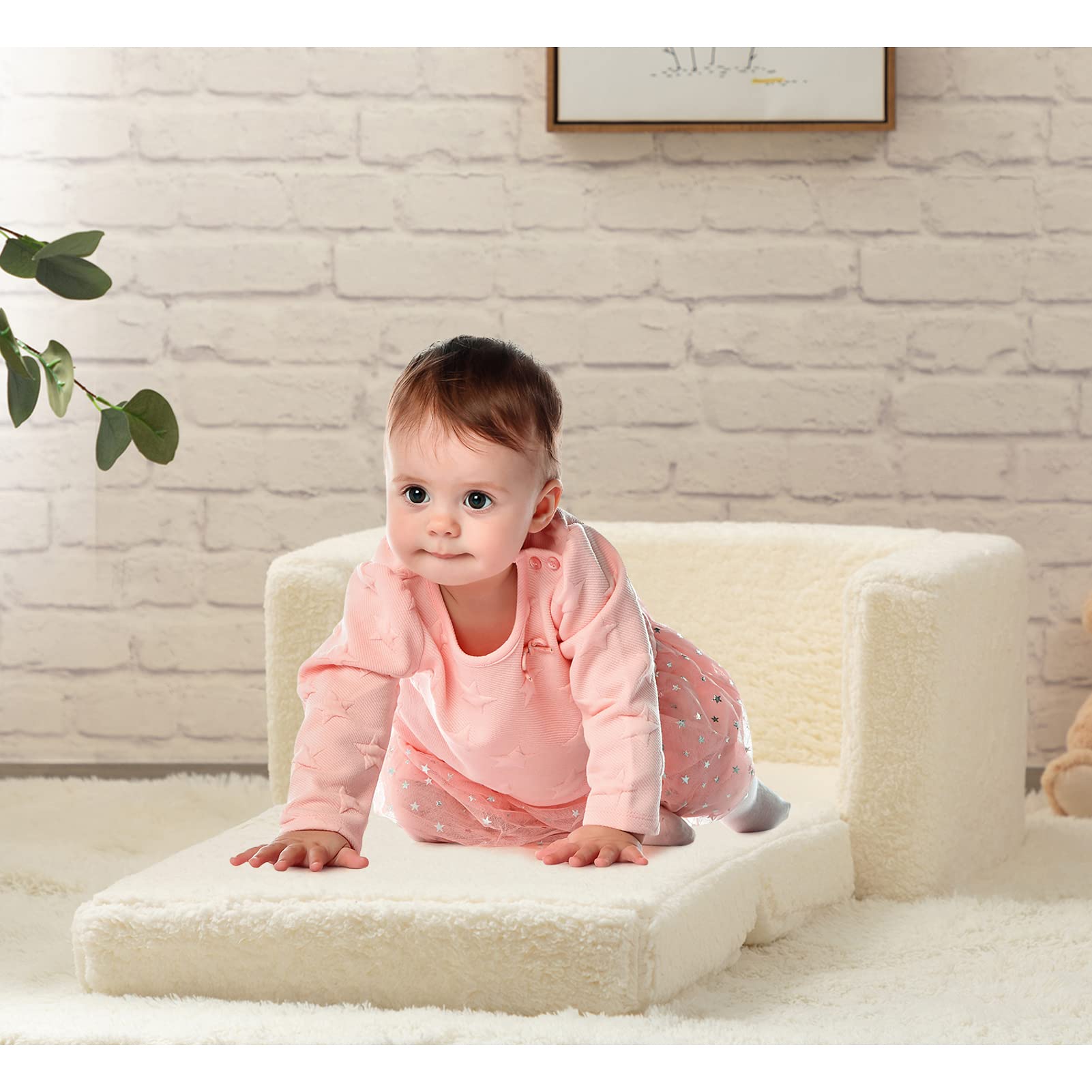 BEJOY Sillón Infantil Sofá Cama 2 en 1, Convertible a Tumbona, Sofá Suave para Niñas y Niños, Día del Niño y Cumpleaños, Blanco