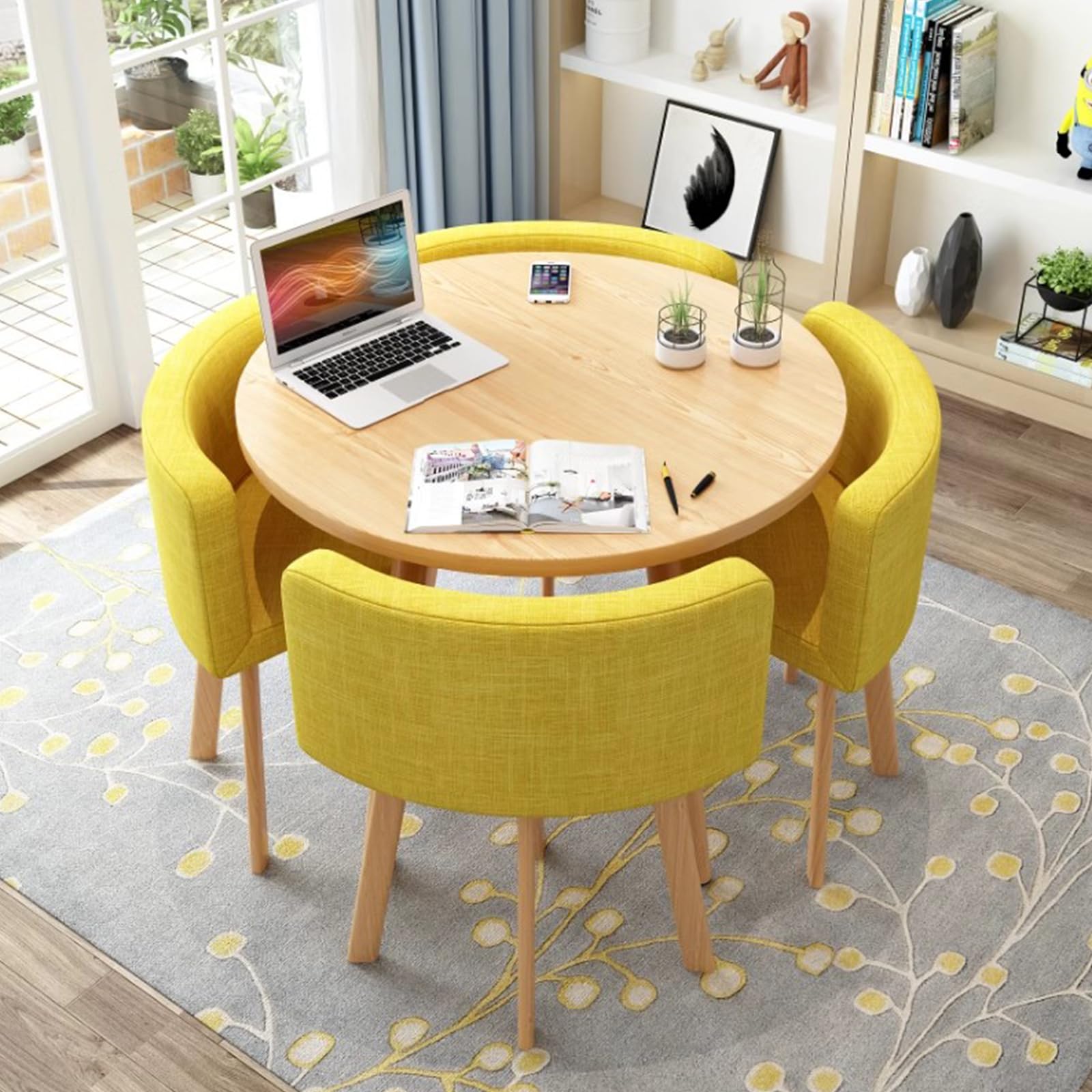 Small Round Table and Chairs Set, Round Dining Table and Chairs Set 4, Office Reception Room Club Table and Chair Set, Space-Saving Small Meeting Room Table for Home Living Room Balcony Cafe