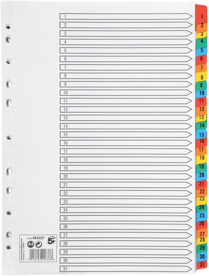 5 Star Office Index 150gsm Card with Mylar Tabs 1-10 A4 White : Amazon ...