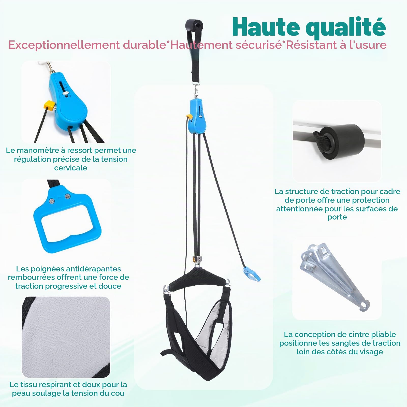 Appareil de traction cervicale, support de nuque portable sur la porte pour soulager les douleurs cervicales, soutien de la nuque pour soulager la colonne vertébrale