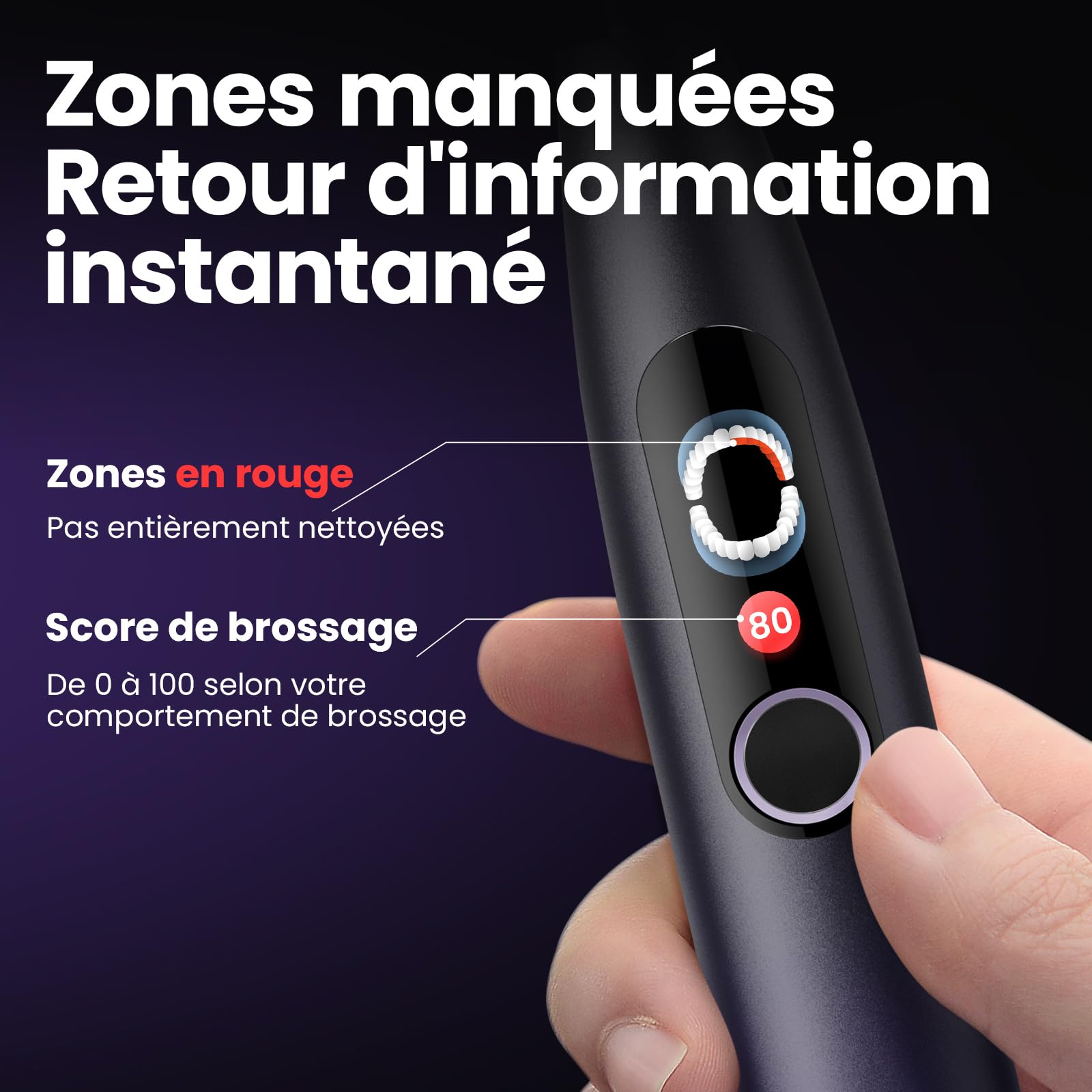 Oclean X Pro Set Brosse à dents électrique, 6 Brosettes et Étui de voyage, 3 Modes et Écran tactile intelligente, Suivi en temps réel, Autonomie 30 jours, Minuteur & Rappel, Set Violet