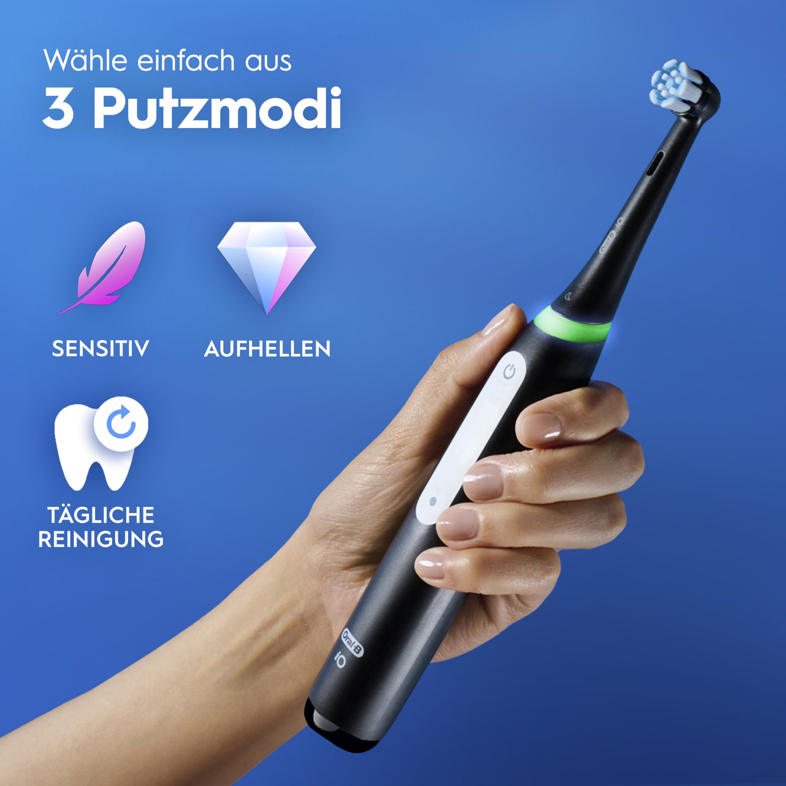 Oral-B iO Series 3 Elektrische Zahnbürste, Schwarz | Inkl. 1 Aufsteckbürste, GUT GETESTET von STIFTUNG WARENTEST, Electric Toothbrush mit 3 Putzmodi für Zahnpflege
