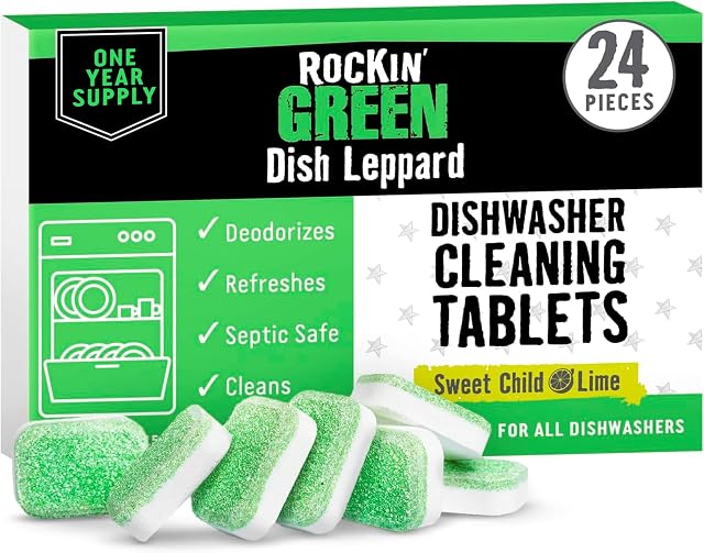 Rockin' Green Deep Cleaning and Deodorizing Tablets for Dishwashers, Washing Machines, and Garbage Disposals, Removes Odor and Residue (Dishwasher Cleaning Tablets, 24 Count)
