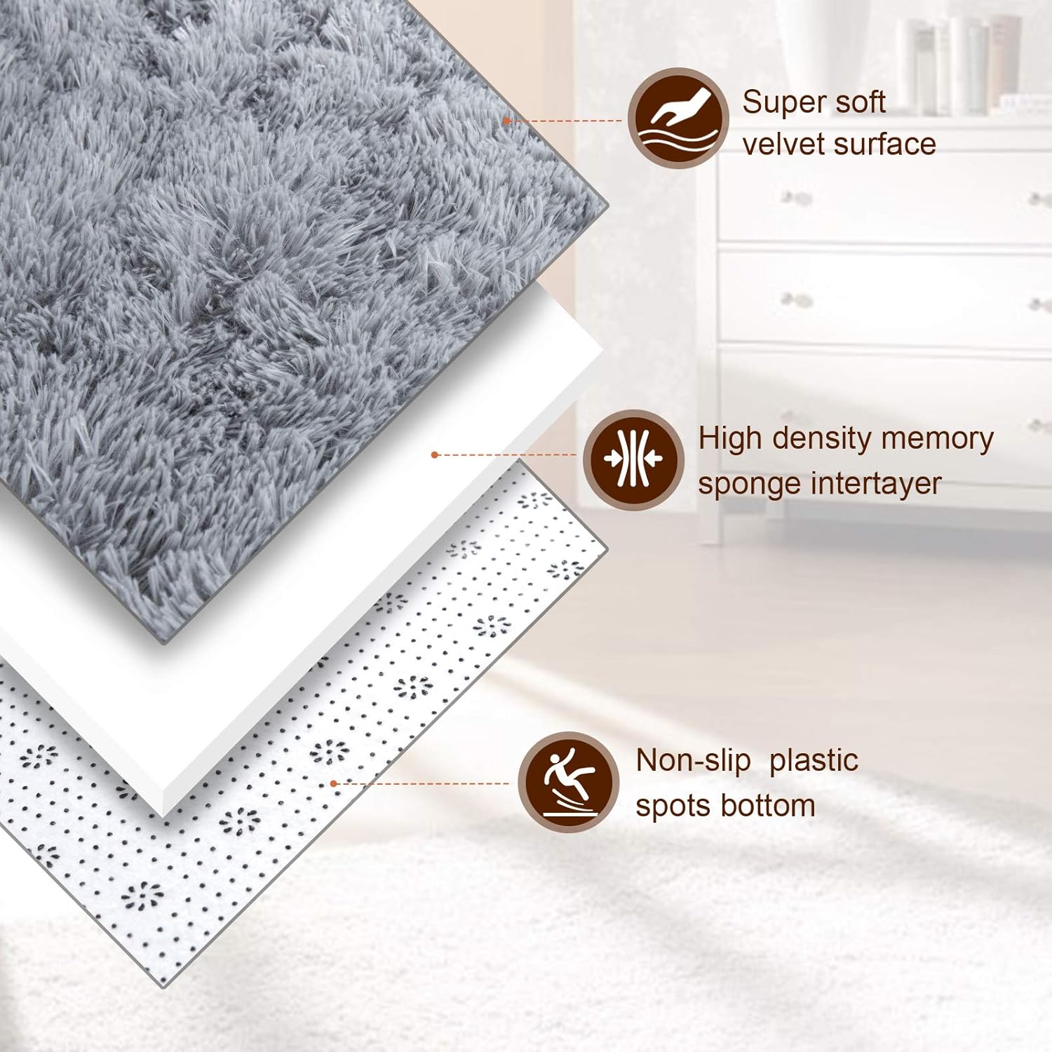 twinnis super soft shaggy rugs fluffy carpets, 10x14 feet, indoor modern plush area rugs for living room bedroom kids room nursery home decor, upgrade anti-skid rectangular fuzzy rug, grey 10' x 14' (rectangular) grey