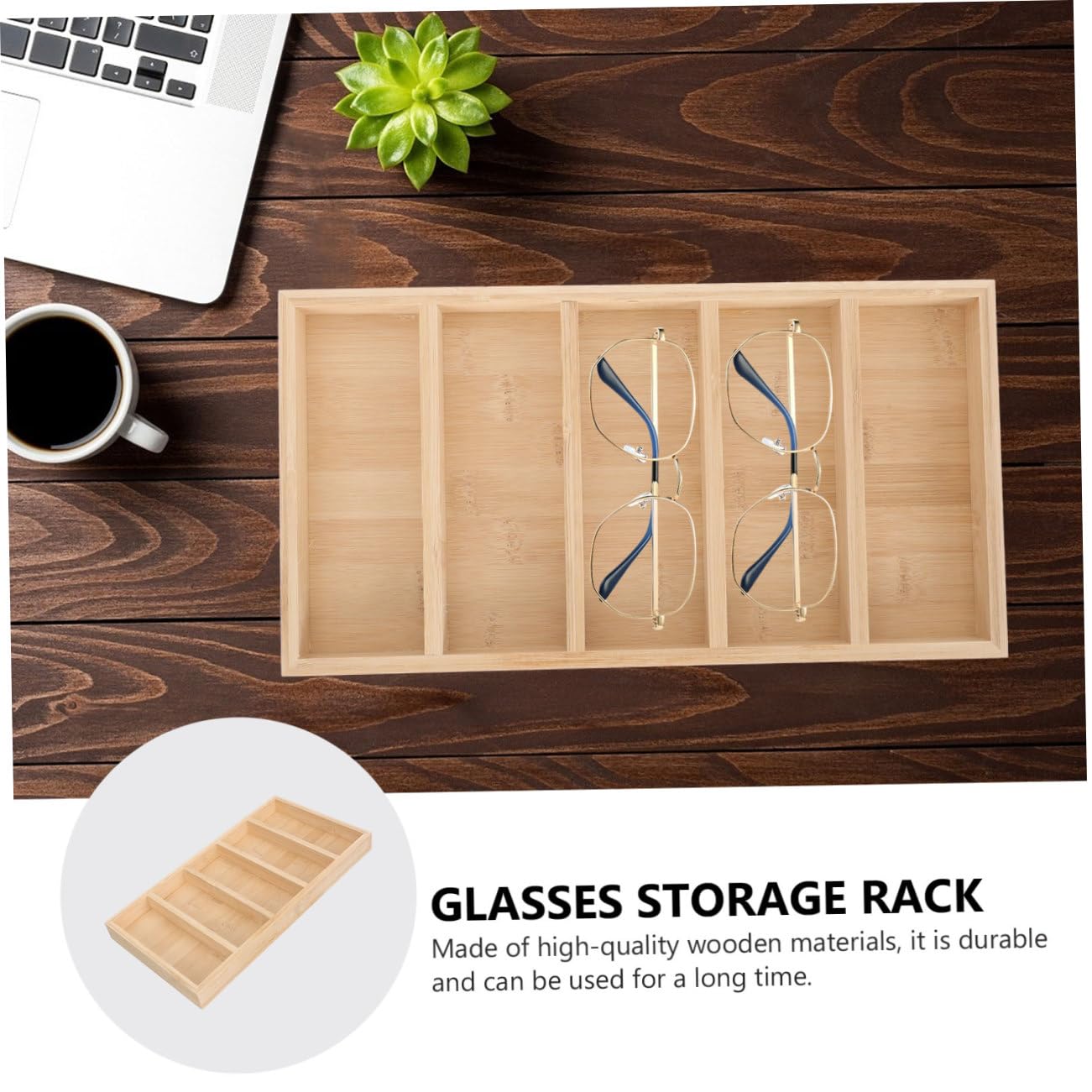 Healvian Bandeja Creativa para Gafas de Sol y Lectura en Material Sintético Khaki, Soporte Estable y Estilo Sencillo para Exhibición en Hogar o Tiendas
