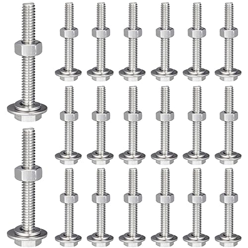 Therwen Juego de 80 tornillos de cabeza hexagonal de acero inoxidable, tuercas, arandelas de bloqueo plano, pernos y tuercas gruesos de acero