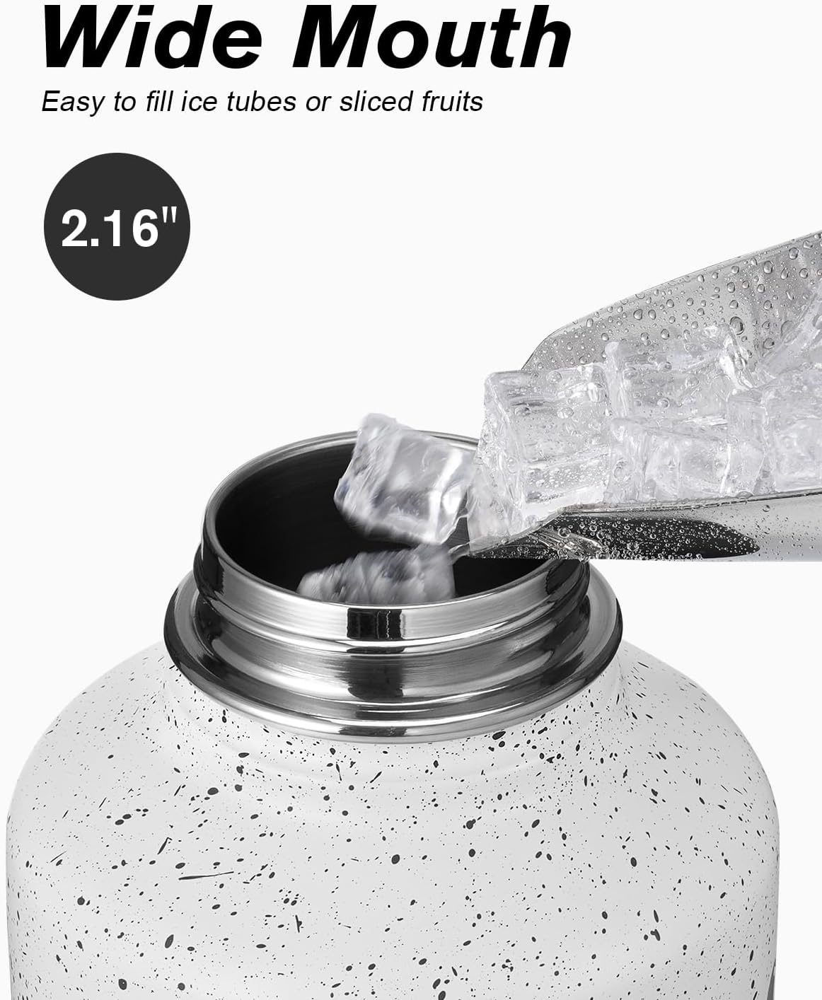 Half Gallon Water Bottle Insulated with Straw&3 Lids, Coolflask 64 oz Water Jug Galaxy Large Metal Stainless Steel flask for Gym, Sports and Office, Keep Cold 48H Hot 24H, Arctic White image 4