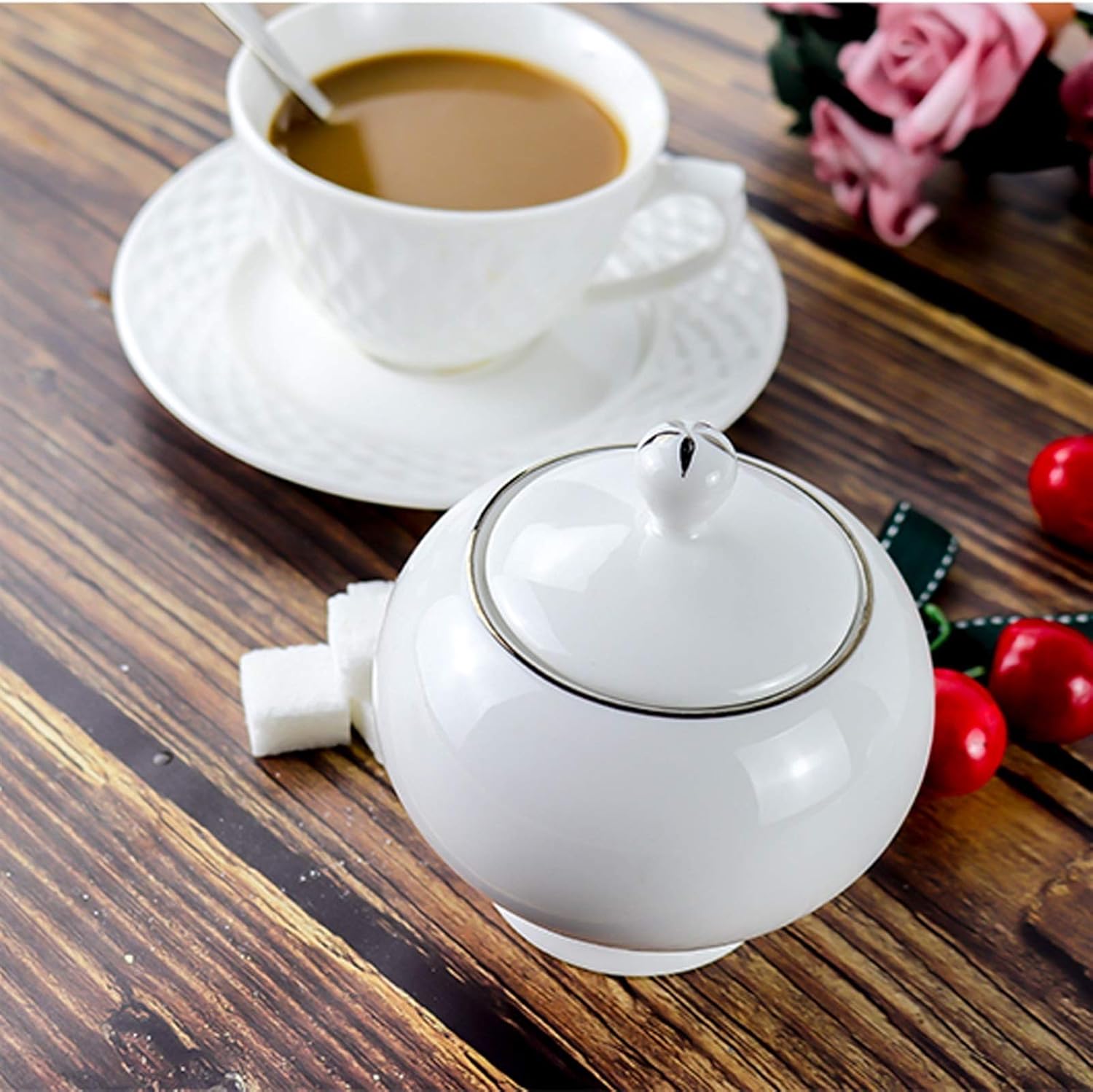 Sugar Bowl Pure White Sugar Bowl with Lid a Simple Ceramic Sugar Bowl Sugar Bowl with Border Coffee Aids Suitable for Various Styles Candy jar (Color : C)