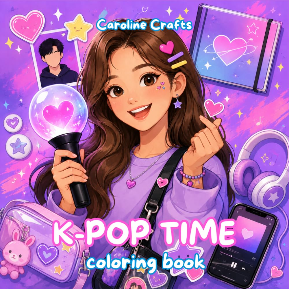 K-Pop Time Coloring Book | Cute K-Pop Inspired Coloring Pages with Idols, Concerts, Photocards, Lightsticks, Music Fans and Aesthetic Daydream Designs for Girls, Teens and Adults