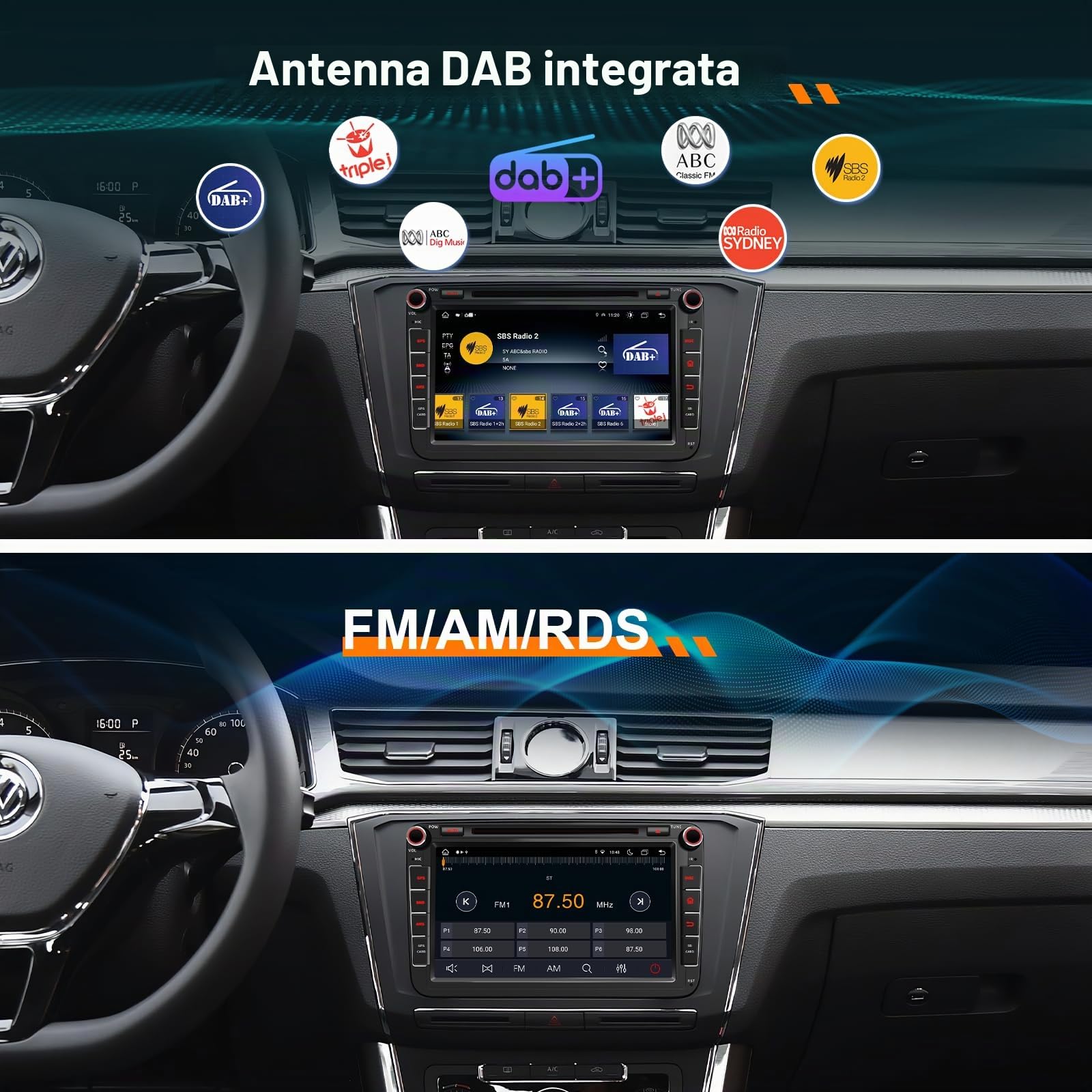 Autoradio 9'' Android 13 per Golf 5/6, VW T5, Polo 6R, 4 GB + 64 GB Wireless CarPlay, Android Auto, DAB integrato, 2 Din, 8 Core, 4G, Navi, BT5.0, WiFi, USB, FM, TPMS, OBD2, controllo vocale