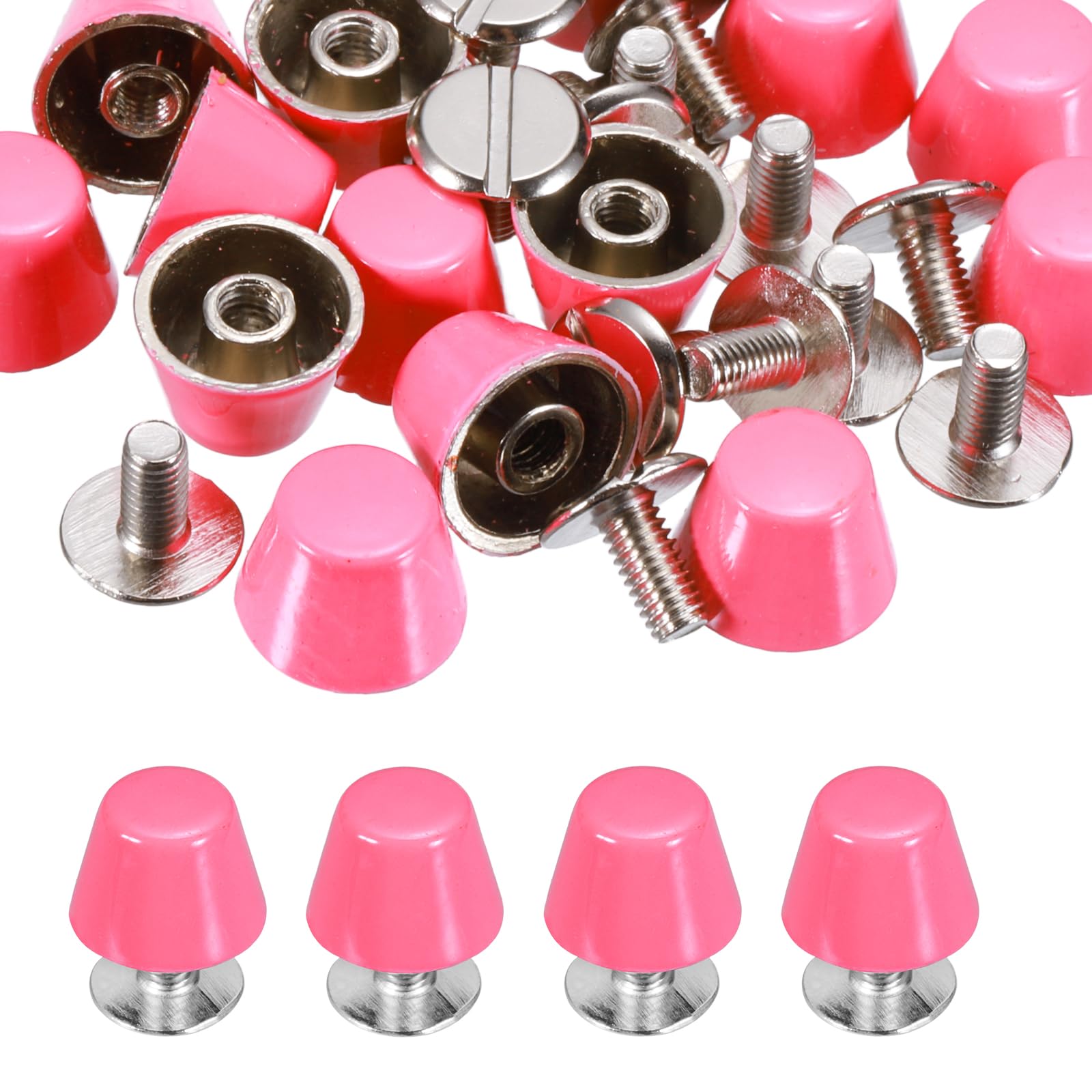 PATIKIL 10mm Screw Back Rivets Stud, 15 Sets Purse Handbag Feet Round Flat Nailhead Flat Head Stud Rivet Spike Leathercraft for DIY Leather Luggage Collar Belt Shoes, Pink