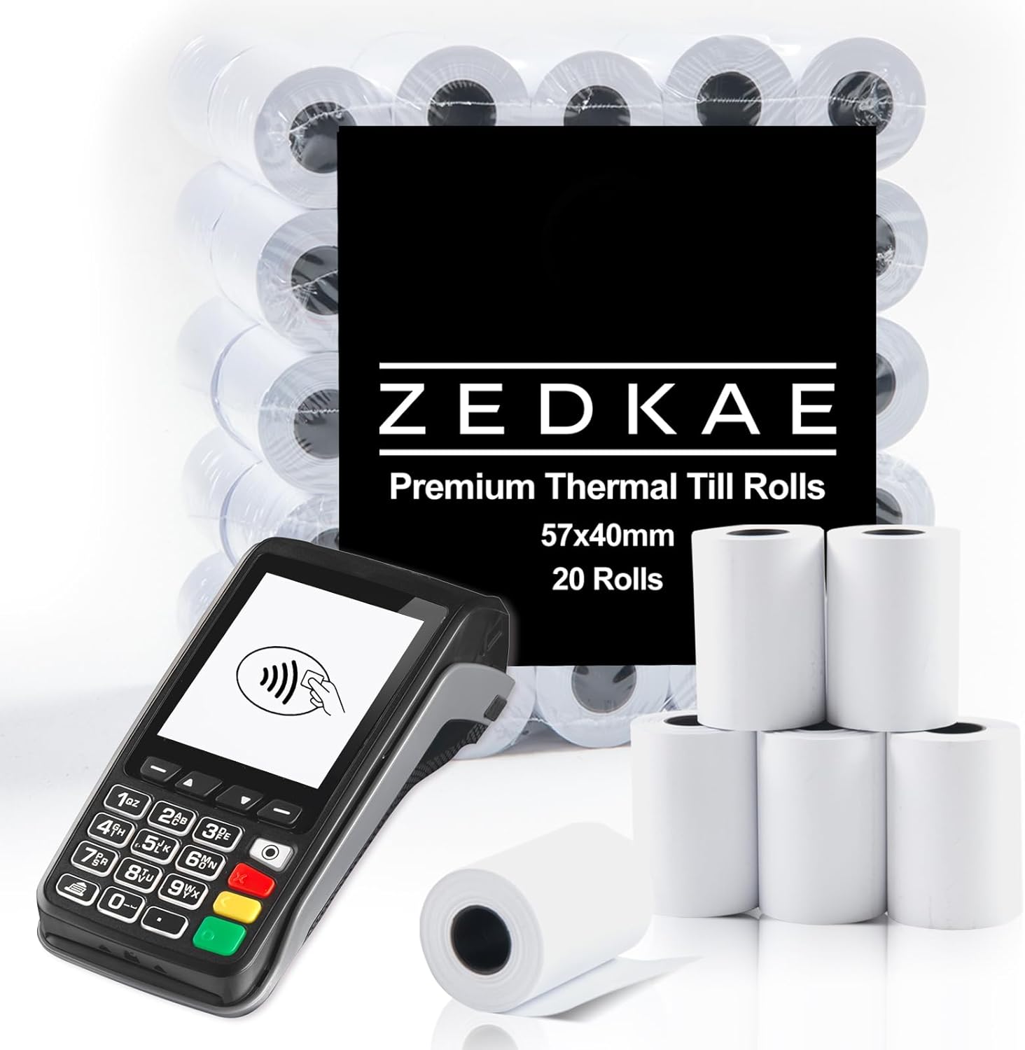ZEDKAE 57 x 40mm Thermal Till Rolls for PDQ Credit Card Machines Card