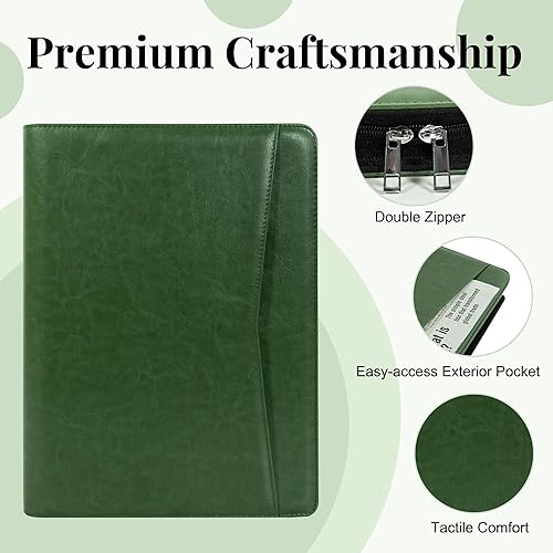 Miniatura 4 de Calfinder Carpeta de cartera con cremallera, padfolios de cuero para mujeres y hombres, carpeta profesional con soporte para bloc de escritura A4,