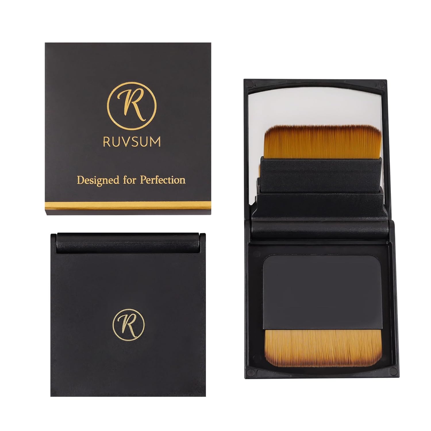 Foundation Brush with Vegan No-Shed Bristles, Wide Flat Head for Cream Liquid or Sunscreen, Dual Replaceable Heads, Mirror and Magnetic Case, Ideal for Daily Use at Home or On the Go