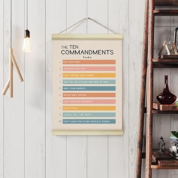 LWBEO 10 Ten Commandments Poster Hanger Frame, Motivational Christian Wooden Canvas Art Print, Bible Verses Positive Wall Art for Home Kitchen Decor 12x16in -24